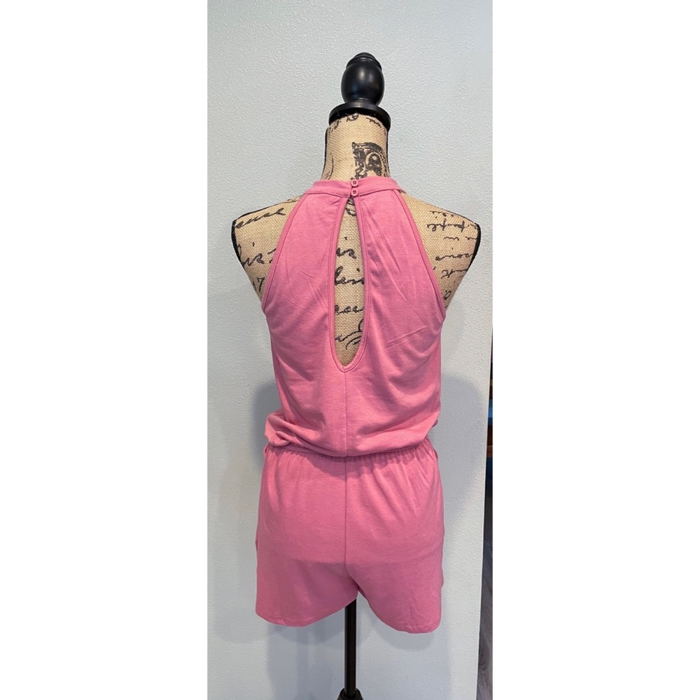 MEROKEETY Summer Halter Neck Shorts Elastic Waist Solid Color Jumpsuit Romper S - Picture 9 of 15